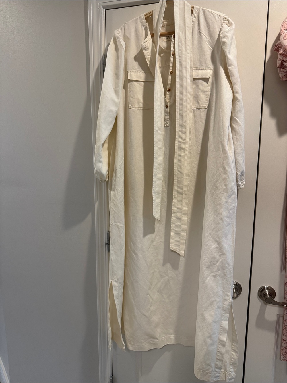 Southern Tide Cream Long Shirt Coat with Neck Tie